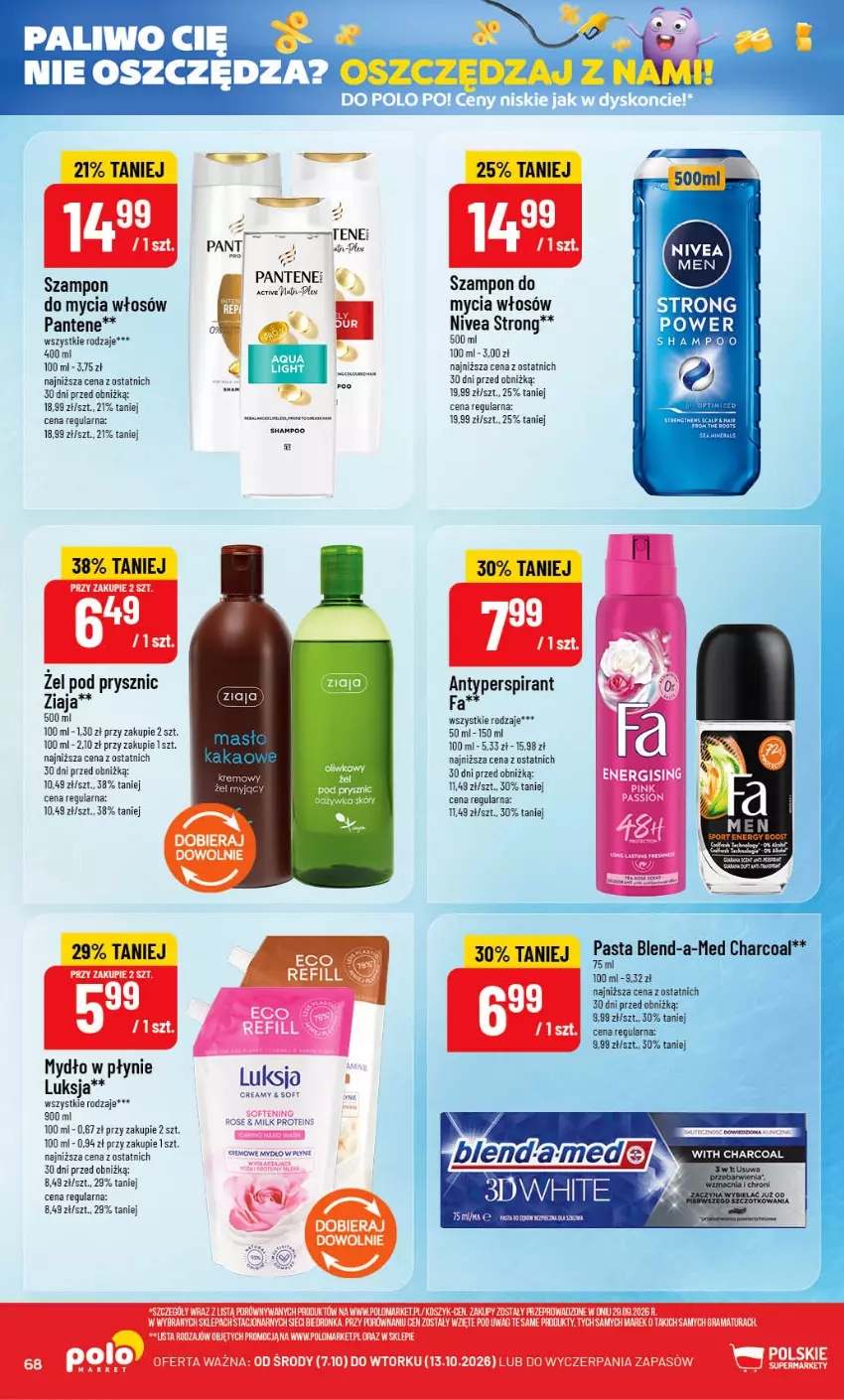 Gazetka promocyjna PoloMarket - Gazetka POLOmarket - ważna 07.10 do 13.10.2026 - strona 68 - produkty: Antyperspirant, Blend-a-Med, Fa, Luksja, Moda, Mydło, Mydło w płynie, Nivea, Odżywka, Pantene, Por, Sport, Szampon, Ziaja