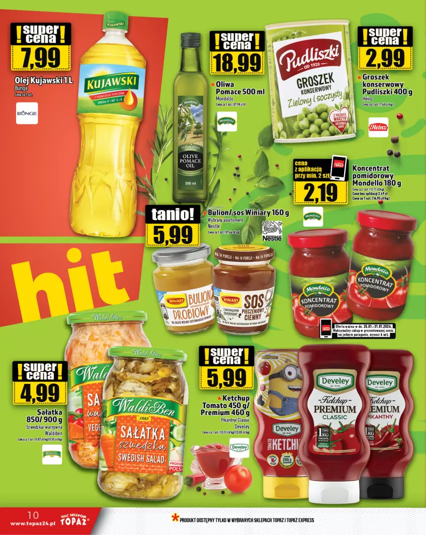 Gazetka promocyjna Topaz - Gazetka - ważna 25.01 do 31.01.2024 - strona 10 - produkty: Heinz, Ketchup, Kujawski, Oliwa, Pudliszki, Top