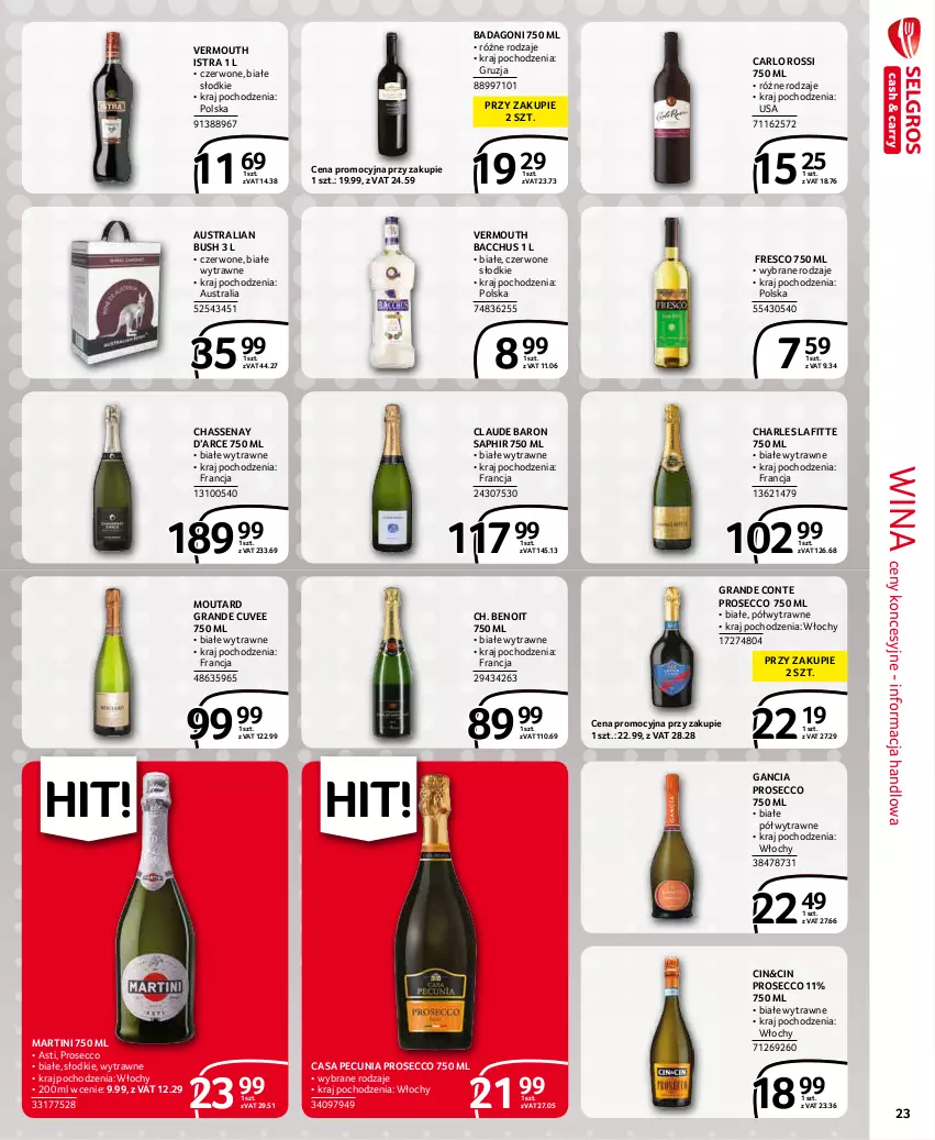 Gazetka promocyjna Selgros - Extra Oferta - ważna 01.12 do 31.12.2021 - strona 23 - produkty: Carlo Rossi, Fresco, Gancia, Gra, Martini, Prosecco, Vermouth