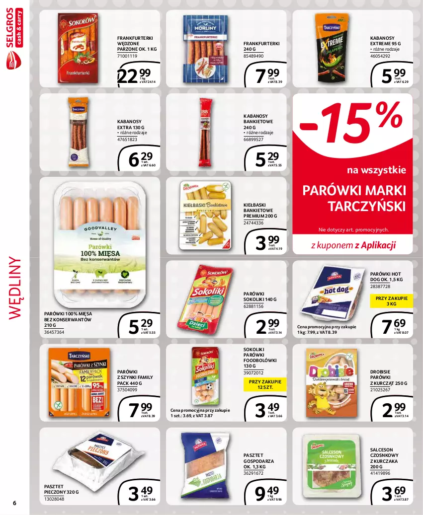 Gazetka promocyjna Selgros - Extra Oferta - ważna 01.12 do 31.12.2021 - strona 6 - produkty: Fa, Frankfurterki, Hot dog, Kabanos, Kurczak, Parówki, Parówki hot dog, Parówki sokoliki, Parówki z szynki, Pasztet, Piec, Salceson, Ser, Sok, Tarczyński