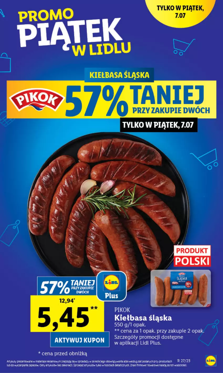 Gazetka promocyjna Lidl - GAZETKA - ważna 06.07 do 08.07.2023 - strona 3 - produkty: Kiełbasa, Kiełbasa śląska, PIKOK