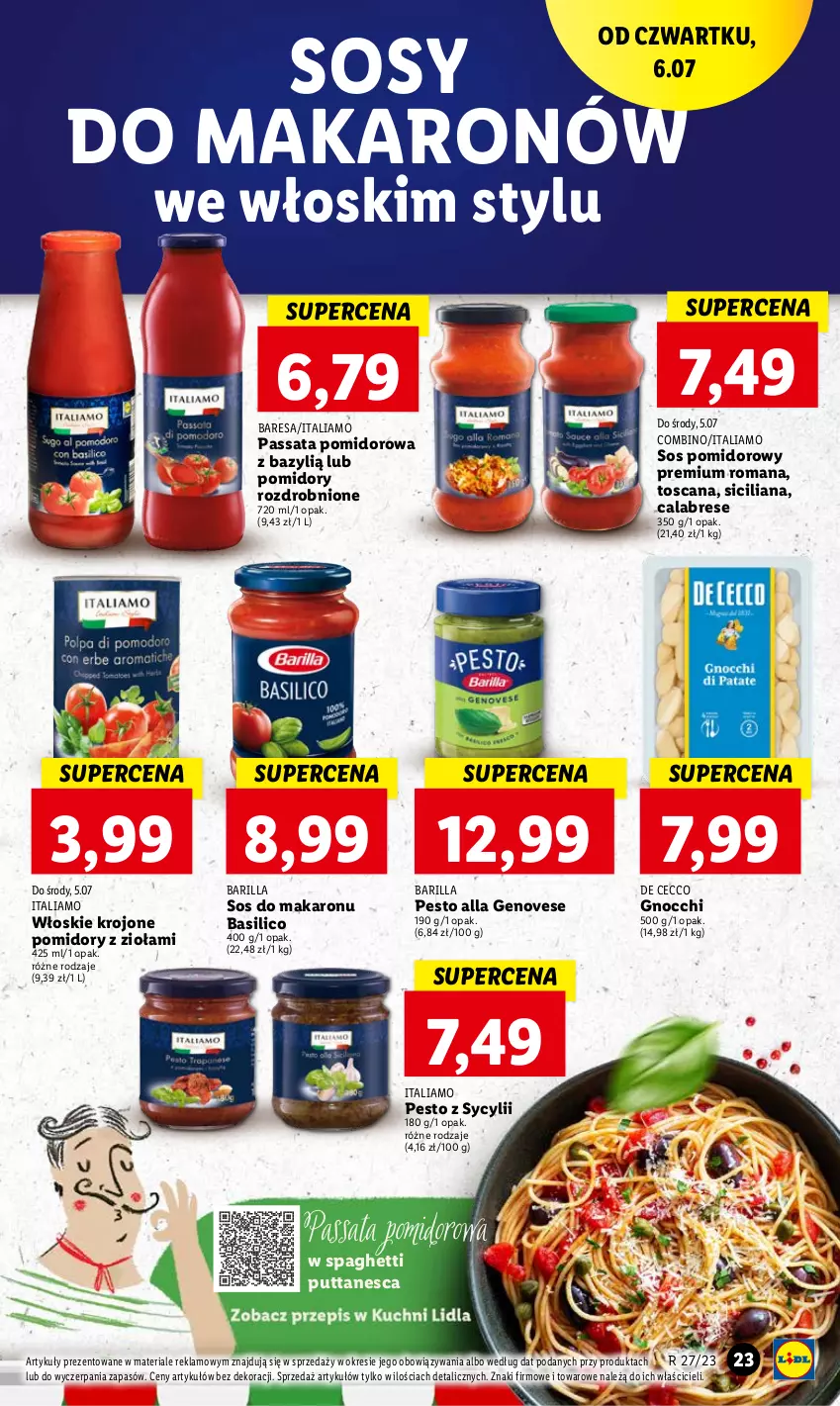 Gazetka promocyjna Lidl - GAZETKA - ważna 06.07 do 08.07.2023 - strona 37 - produkty: Barilla, Bazyl, Gnocchi, Makaron, Pesto, Pomidory, Sos, Sos do makaronu, Sos pomidorowy, Spaghetti