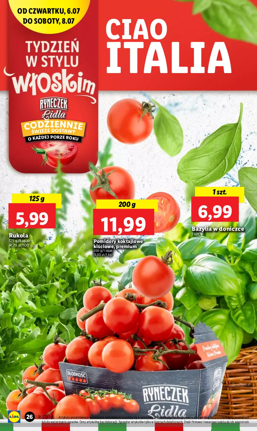 Gazetka promocyjna Lidl - GAZETKA - ważna 06.07 do 08.07.2023 - strona 40 - produkty: Bazyl, Bazylia, Brzoskwinie, Grejpfrut, Mango, Pomidory, Por, Rukola, Wino