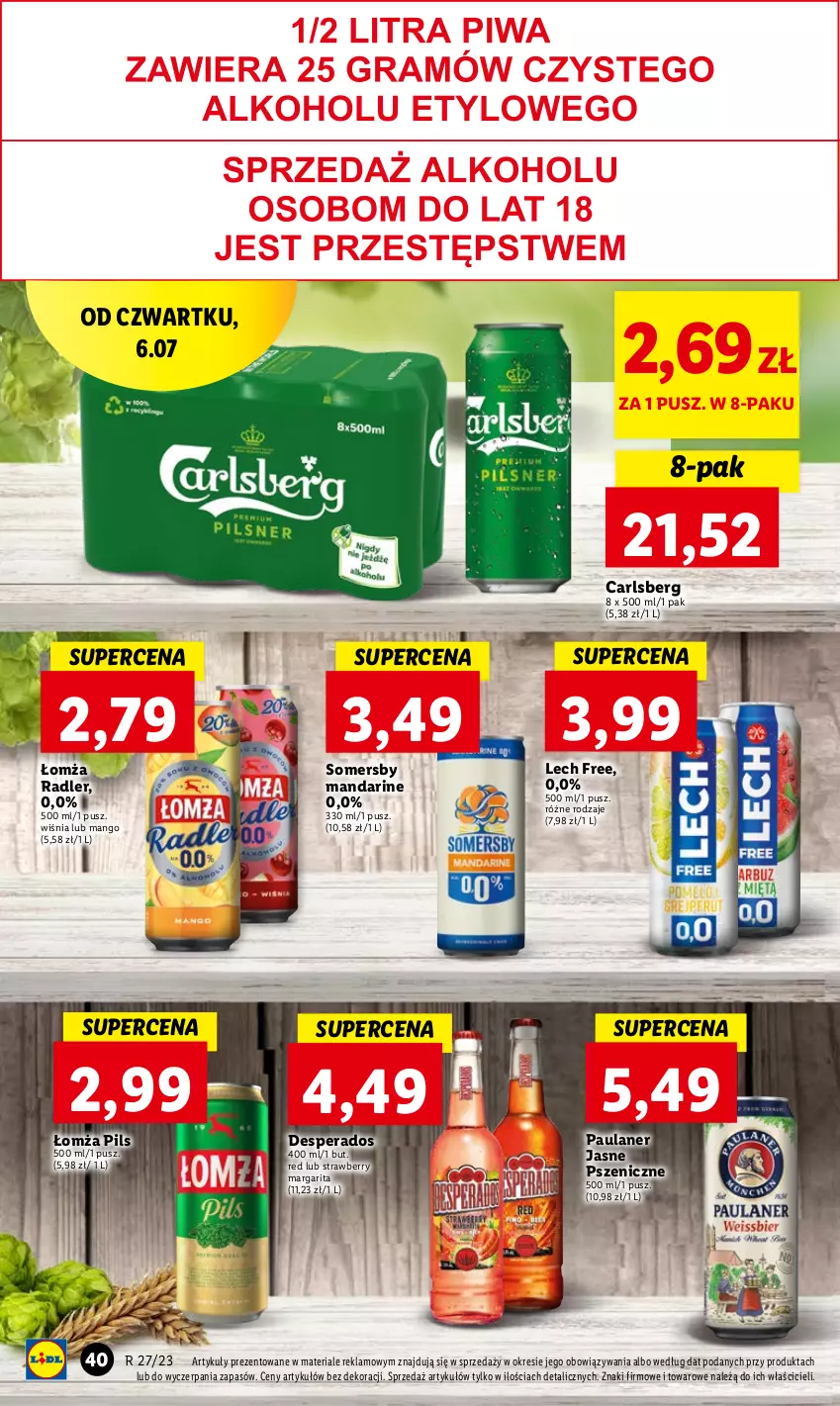 Gazetka promocyjna Lidl - GAZETKA - ważna 06.07 do 08.07.2023 - strona 54 - produkty: Carlsberg, Desperados, Mango, Radler, Somersby