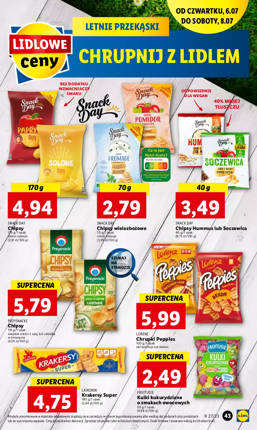 Gazetka promocyjna Lidl - GAZETKA - ważna 06.07 do 08.07.2023 - strona 57 - produkty: Beko, Chipsy, Chrupki, Hummus, Ketchup, Krakersy, Lajkonik, Lorenz, Masło, Mus, Przysnacki, Ser, Wazon