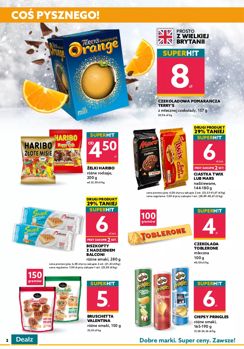 Gazetka promocyjna Dealz - Gazetka na otwarcie - Iława - ważna 12.11 do 19.11.2021 - strona 2 - produkty: Alcon, Artykuły spożywcze, Biszkopty, Chipsy, Ciastka, Coca-Cola, Czekolada, Gra, Haribo, HiPP, Kawa, Kawa ziarnista, Kinder, Mars, Napój, Napój gazowany, Pringles, Toblerone, Toffifee, Twix