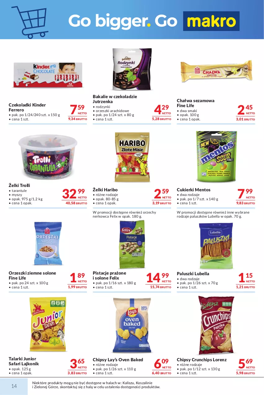 Gazetka promocyjna Makro - Mega oferty dla Twojego Sklepu - ważna 13.10 do 26.10.2026 - strona 14 - produkty: Bell, Bella, Chałwa, Chipsy, Crunchips, Cukier, Cukierki, Fa, Felix, Ferrero, Haribo, Jutrzenka, Kinder, Kosz, Lajkonik, Lay’s, Lorenz, Lubella, Mentos, Mysz, Orzeszki, Orzeszki ziemne, Pistacje, Rodzynki, Sezam, Szal