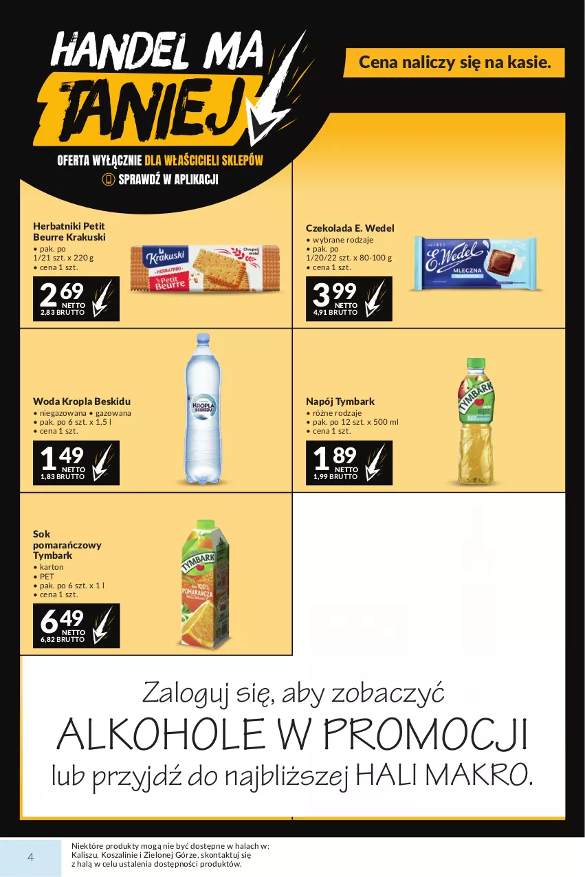 Gazetka promocyjna Makro - Mega oferty dla Twojego Sklepu - ważna 13.10 do 26.10.2026 - strona 4 - produkty: Alkohole, Czekolada, E. Wedel, Herbatniki, Herbatniki Petit Beurre, JBL, Kosz, Krakus, Krakuski, Krupnik, Napój, Sok, Sok pomarańczowy, Szal, Tymbark, Whiskey, Wino, Woda, Wódka