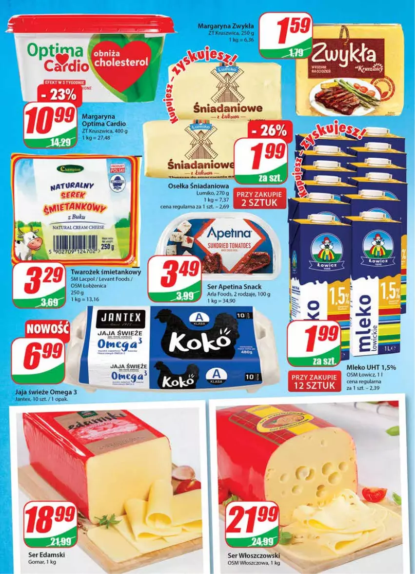 Gazetka promocyjna Dino - Gazetka - ważna 29.09 do 05.10.2021 - strona 14 - produkty: Danio, Edam, Jaja, Margaryna, Mleko, Optima, Optima Cardio, Ser, Włoszczowski