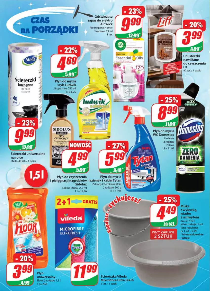 Gazetka promocyjna Dino - Gazetka - ważna 29.09 do 05.10.2021 - strona 22 - produkty: Air Wick, Chusteczki, Domestos, Fa, Gra, Ludwik, Miska, Płyn do mycia, Sidolux, Tytan, Vileda, Wiadro