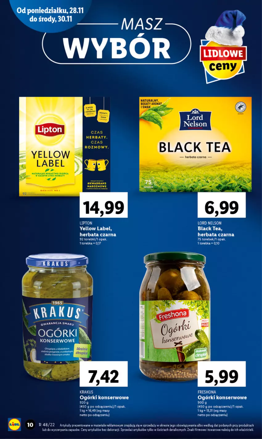 Gazetka promocyjna Lidl - GAZETKA - ważna 28.11 do 30.11.2022 - strona 10 - produkty: Chrupki, Herbata, Herbata czarna, Krakus, Lack, Lipton, Ogórki konserwowe, Ser, Torebka