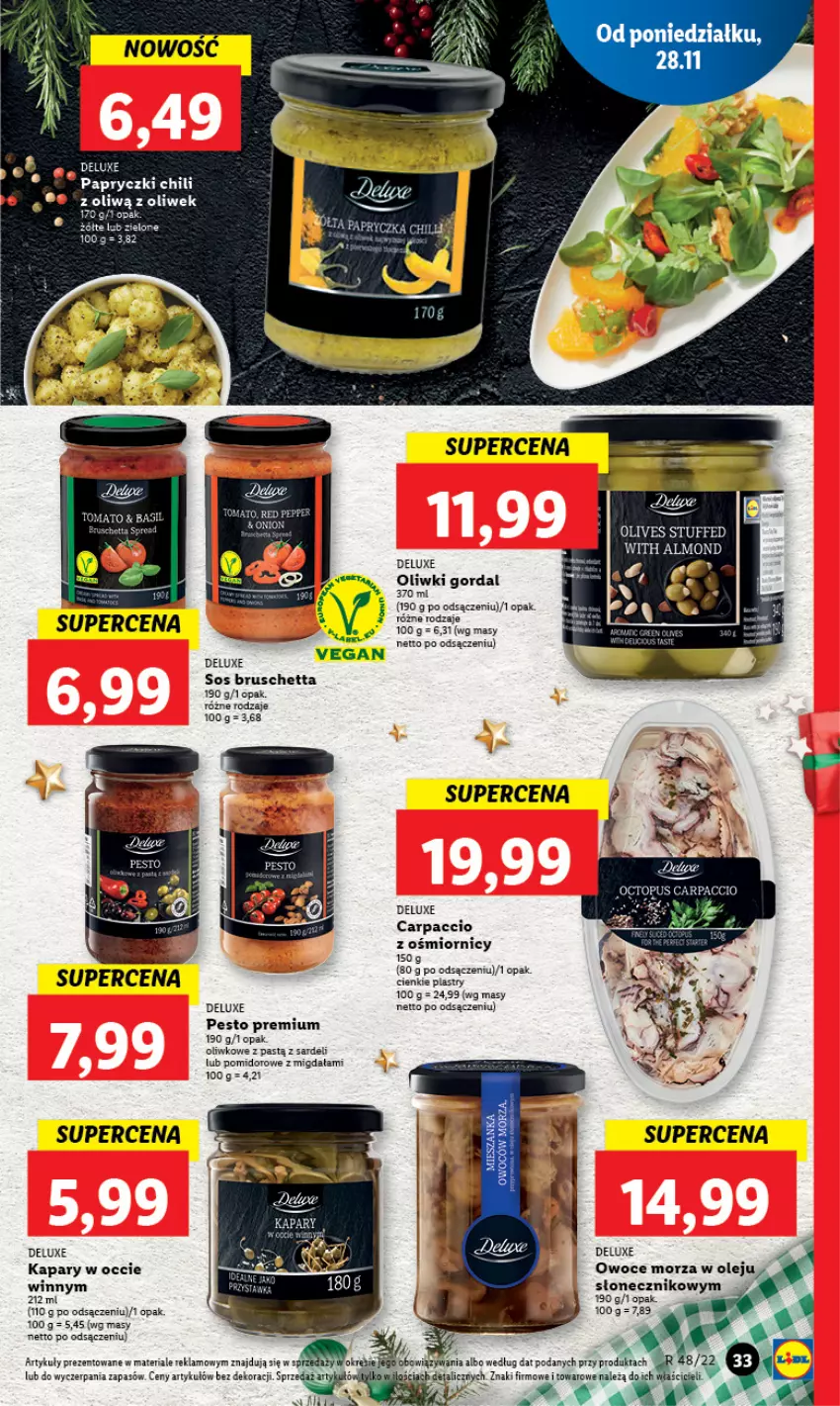 Gazetka promocyjna Lidl - GAZETKA - ważna 28.11 do 30.11.2022 - strona 35 - produkty: Carpaccio, Kapary, LG, Olej, Oliwki, Owoce, Owoce morza, Pesto, Pizza, Sos