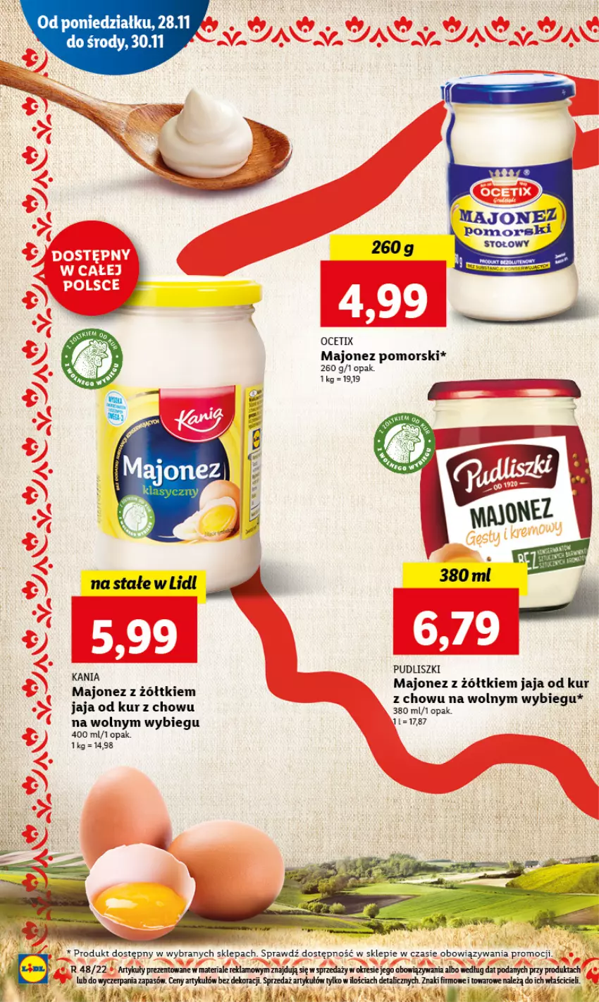 Gazetka promocyjna Lidl - GAZETKA - ważna 28.11 do 30.11.2022 - strona 46 - produkty: Fa, Jaja, Majonez, Ocet, Por, Pudliszki