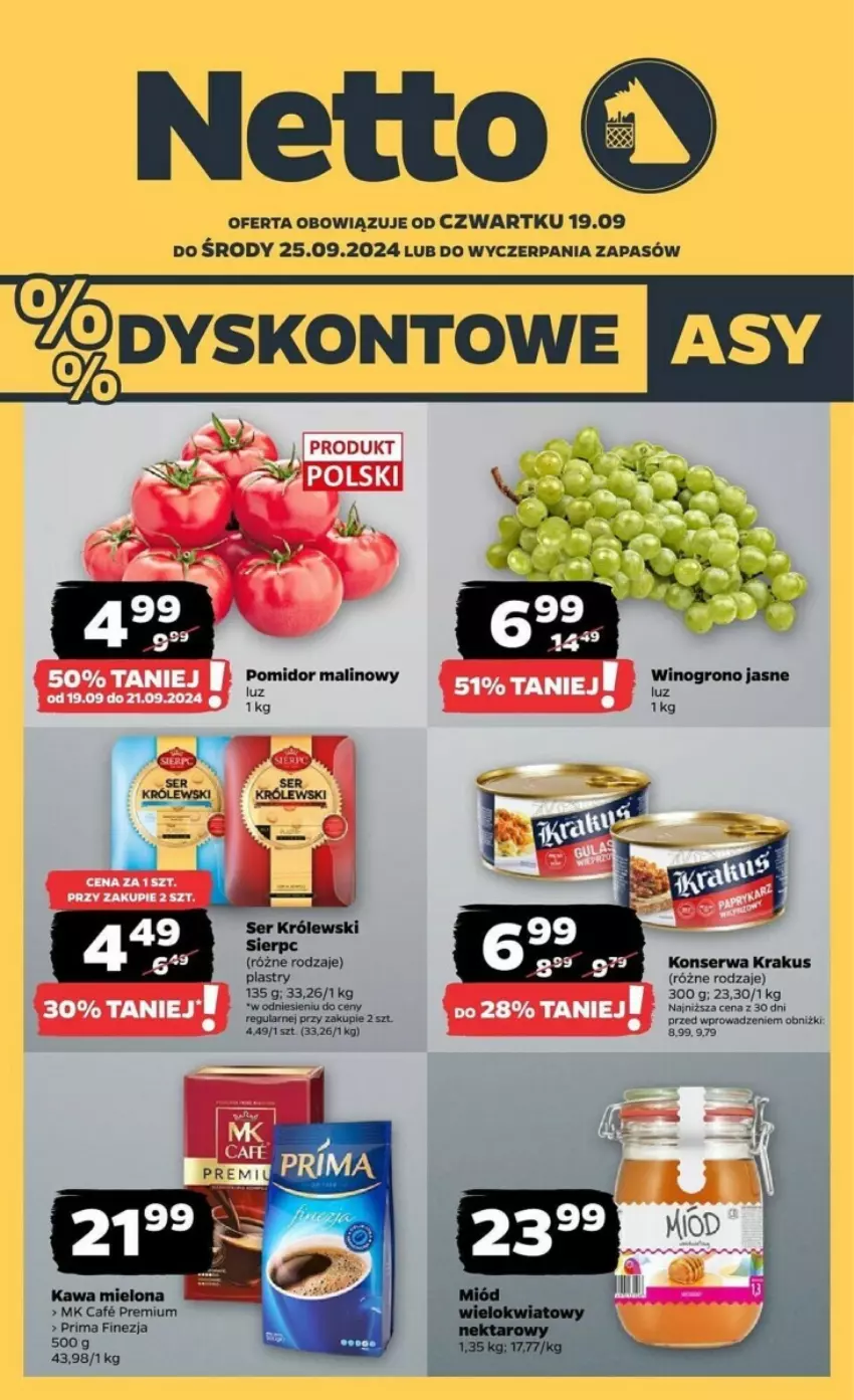 Gazetka promocyjna Netto - ważna 19.09 do 25.09.2024 - strona 1 - produkty: Krakus, Pomidor malinowy, Prima, Ser, Wino