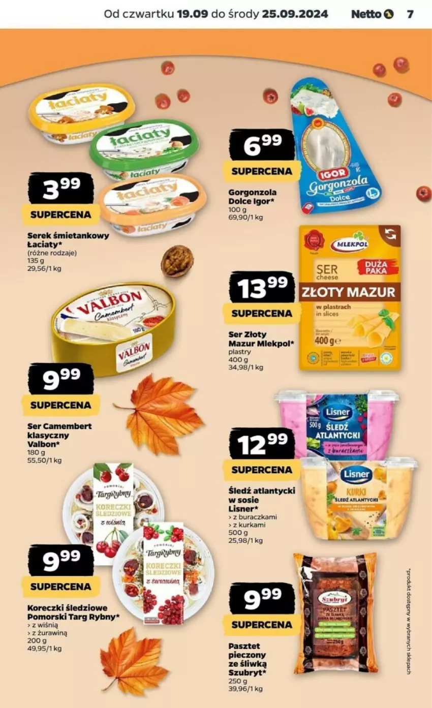 Gazetka promocyjna Netto - ważna 19.09 do 25.09.2024 - strona 15 - produkty: Camembert, Gorgonzola, Gry, Koreczki śledziowe, Pasztet, Piec, Ser, Serek, Sos, Szubryt, Złoty Mazur