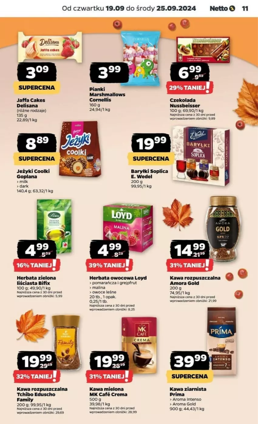 Gazetka promocyjna Netto - ważna 19.09 do 25.09.2024 - strona 3 - produkty: Baryłki, Czekolada, Dell, E. Wedel, Fa, Goplana, Grejpfrut, Herbata, Herbata owocowa, Isana, Jeżyki, Kawa, Kawa mielona, Kawa rozpuszczalna, Kawa ziarnista, LANA, Loyd, Mars, Marshmallows, Owoce, Prima, Ser, Soplica, Tchibo