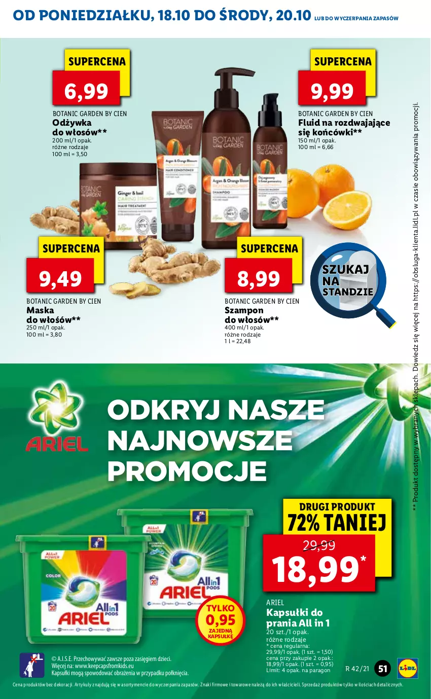 Gazetka promocyjna Lidl - GAZETKA - ważna 18.10 do 20.10.2021 - strona 51 - produkty: Ariel, Maska, Odżywka, Szampon