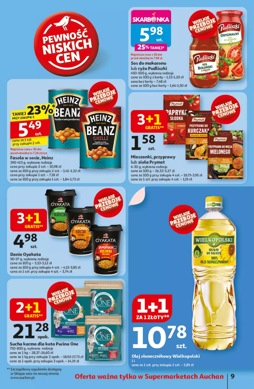 Gazetka promocyjna Auchan - JAK PRAGNĘ LATA Supermarket - ważna 20.06 do 25.06.2025 - strona 11 - produkty: Fa, Fasola, Gra, Heinz, Kurczak, Makaron, Olej, Prymat, Przyprawy, Pudliszki, Pur, Purina, Ryż, Sałat, Sos, Sos do makaronu, Sucha karma