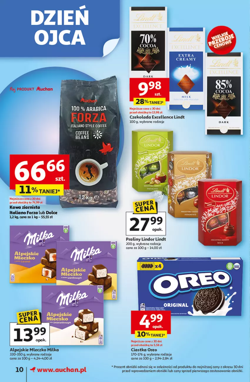 Gazetka promocyjna Auchan - JAK PRAGNĘ LATA Supermarket - ważna 20.06 do 25.06.2025 - strona 12 - produkty: Ciastka, Czekolada, Kawa, Kawa ziarnista, Lindor, Lindt, Miecz, Milka, Mleczko, Oreo, Praliny