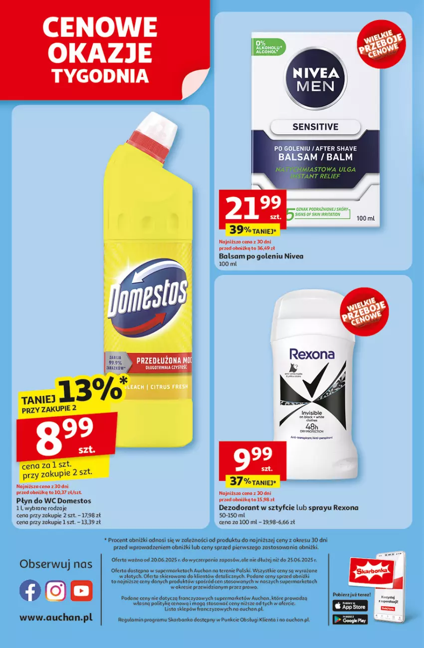 Gazetka promocyjna Auchan - JAK PRAGNĘ LATA Supermarket - ważna 20.06 do 25.06.2025 - strona 14 - produkty: Balsam po goleniu, Dezodorant, Domestos, Gra, Nivea, Płyn do wc, Rexona, Ser, Tera