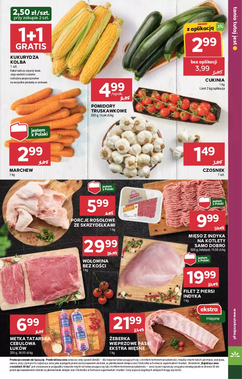 Gazetka promocyjna Stokrotka - Market - ważna 13.08 do 21.08.2024 - strona 7 - produkty: Czosnek, Filet z piersi indyka, Gra, Kotlet, Kukurydza, Metka tatarska, Mięso, Mięso z indyka, Owoce, Pomidory, Por, Warzywa, Wołowina, Wołowina bez kości