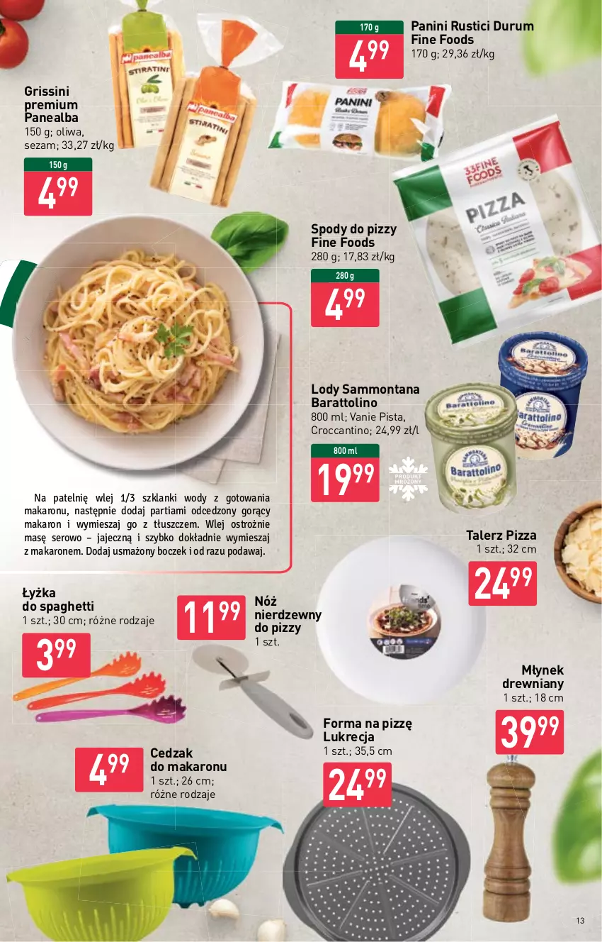 Gazetka promocyjna Stokrotka - Supermarket - ważna 10.11 do 16.11.2022 - strona 13 - produkty: Boczek, Cedzak, Grissini, Lanki, Lody, Makaron, Młynek, Oliwa, Pizza, Rum, Rust, Ser, Sezam, Spaghetti, Talerz