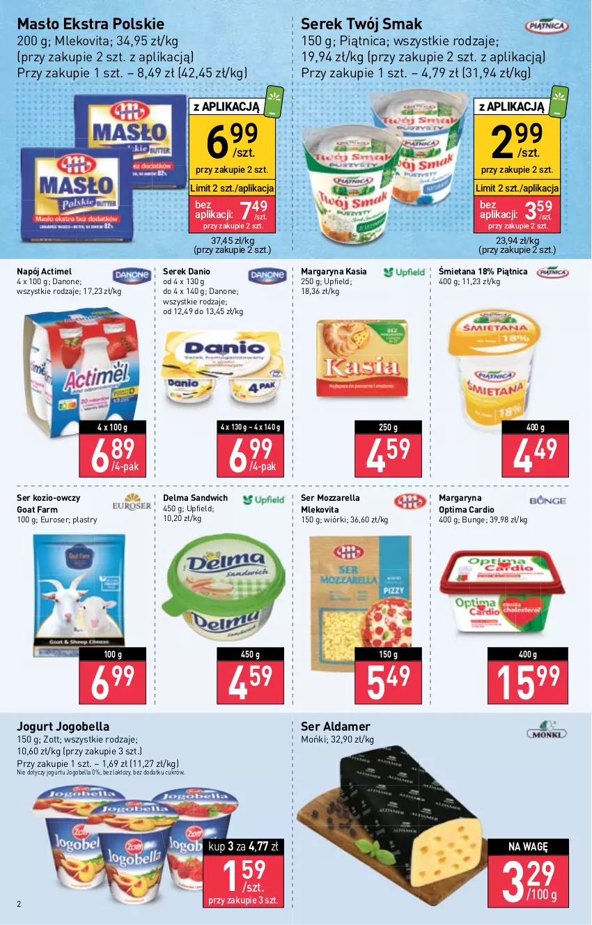 Gazetka promocyjna Stokrotka - Supermarket - ważna 10.11 do 16.11.2022 - strona 2 - produkty: Actimel, Bell, Bella, Danio, Danone, Delma, Fa, Jogobella, Jogurt, Kasia, Margaryna, Masło, Mleko, Mlekovita, Mozzarella, Napój, Optima, Optima Cardio, Piątnica, Ser, Ser kozi, Serek, Twój Smak, Zott