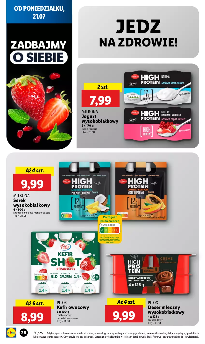 Gazetka promocyjna Lidl - GAZETKA - ważna 21.07 do 23.07.2025 - strona 34 - produkty: Ananas, Deser, Deser mleczny, Jogurt, Kefir, Kokos, Mango, Papaja, Pilos, Ser, Serek, Sok, Zdrowie
