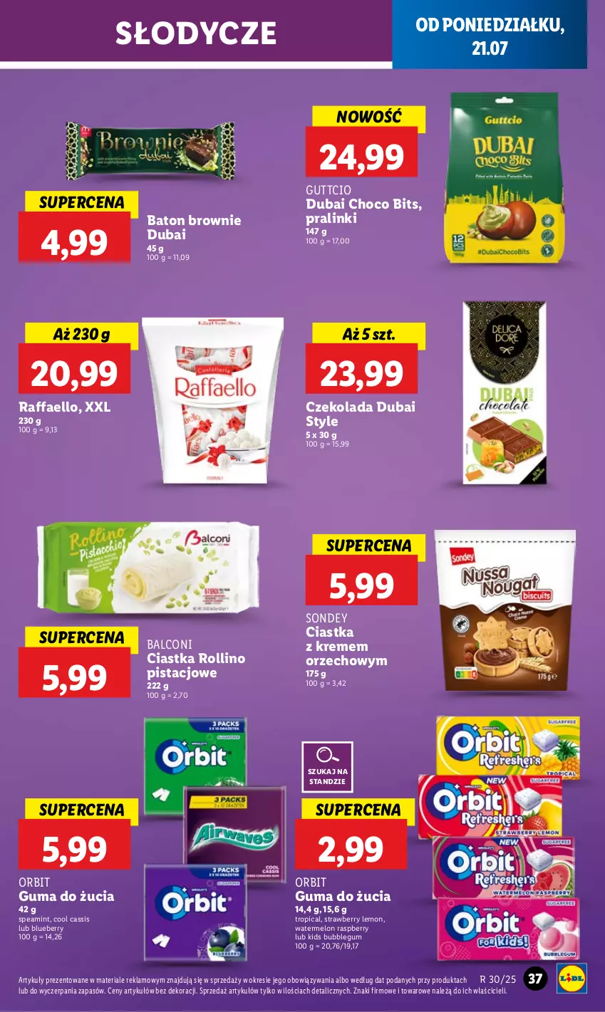 Gazetka promocyjna Lidl - GAZETKA - ważna 21.07 do 23.07.2025 - strona 47 - produkty: Alcon, Baton, Brownie, Ciastka, Czekolada, Fa, Guma do żucia, Melon, Orbit, Raffaello, Tropical