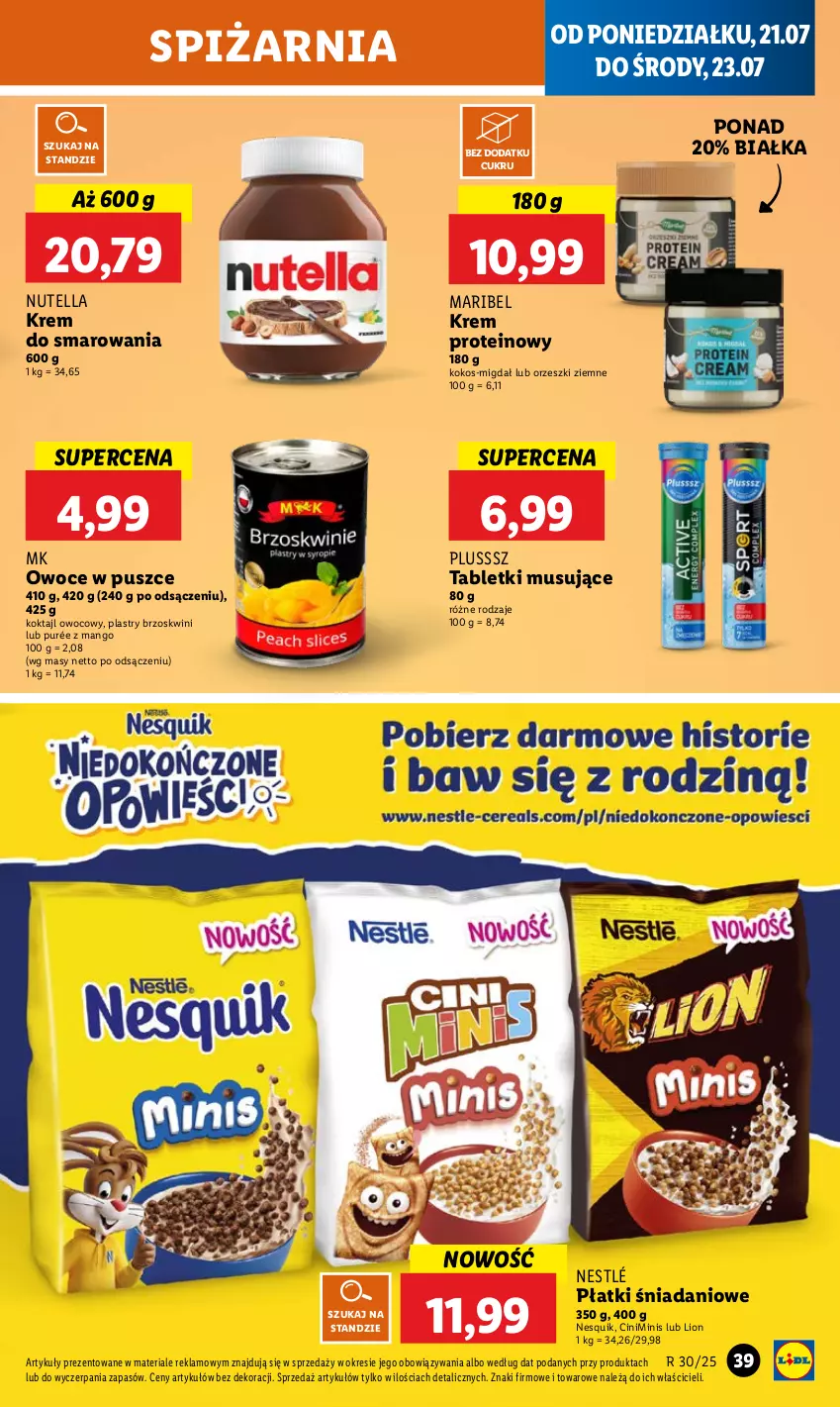Gazetka promocyjna Lidl - GAZETKA - ważna 21.07 do 23.07.2025 - strona 49 - produkty: Danio, Kokos, Lion, Mango, Mus, Nesquik, Nestlé, Nutella, Orzeszki, Orzeszki ziemne, Owoce, Pur, Tablet, Tabletki musujące