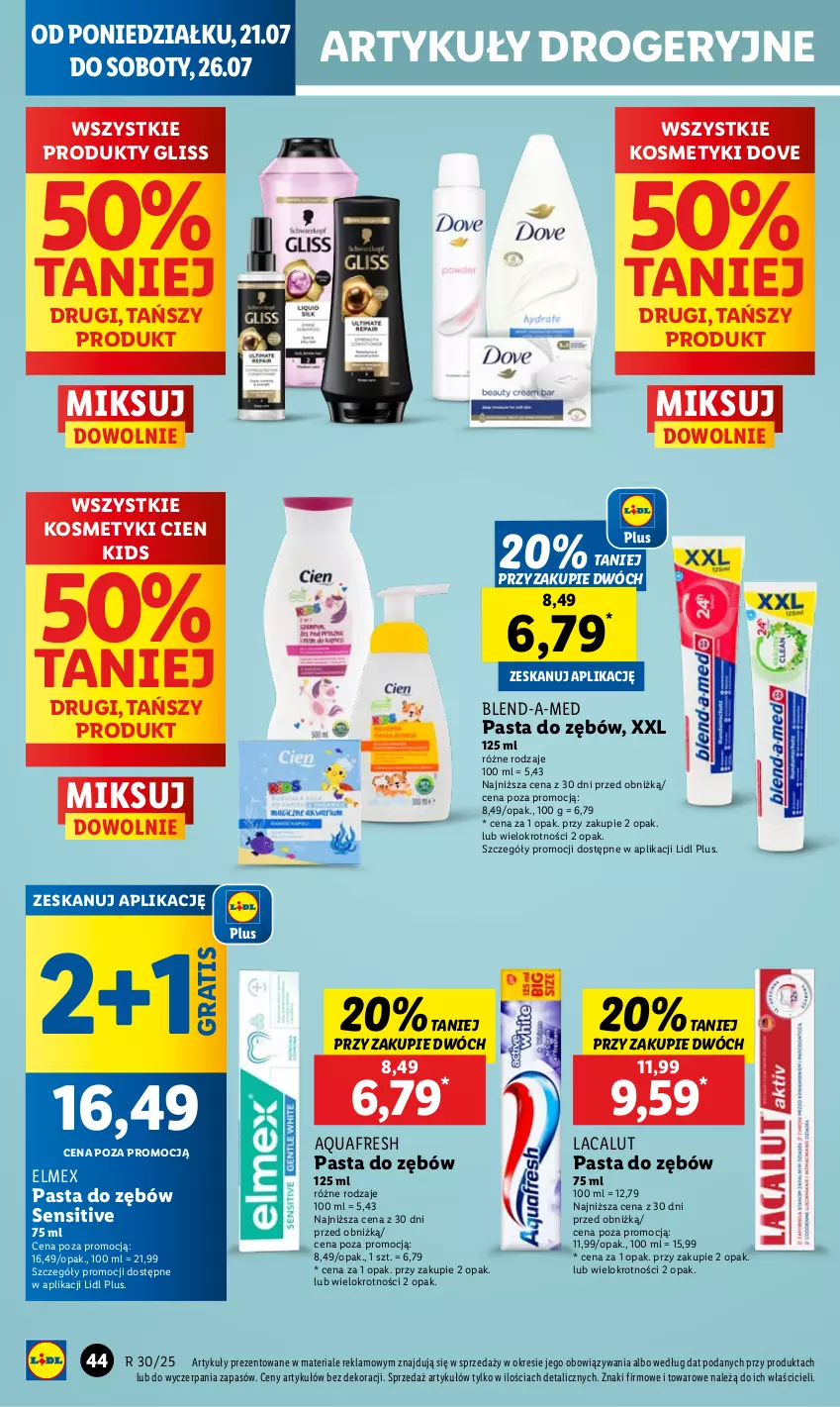 Gazetka promocyjna Lidl - GAZETKA - ważna 21.07 do 23.07.2025 - strona 54 - produkty: Aquafresh, Blend-a-Med, Dove, Elmex, Gra, Lacalut, Pasta do zębów
