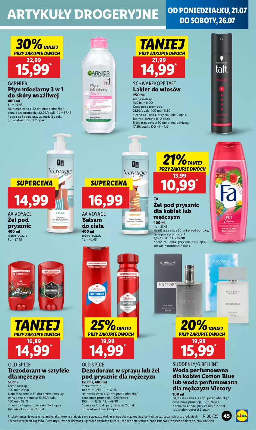 Gazetka promocyjna Lidl - GAZETKA - ważna 21.07 do 23.07.2025 - strona 55 - produkty: Balsam do ciała, Bell, Dezodorant, Fa, Garnier, Lakier, Lakier do włosów, Old Spice, Perfum, Płyn micelarny, Schwarzkopf, Taft, Woda, Woda perfumowana