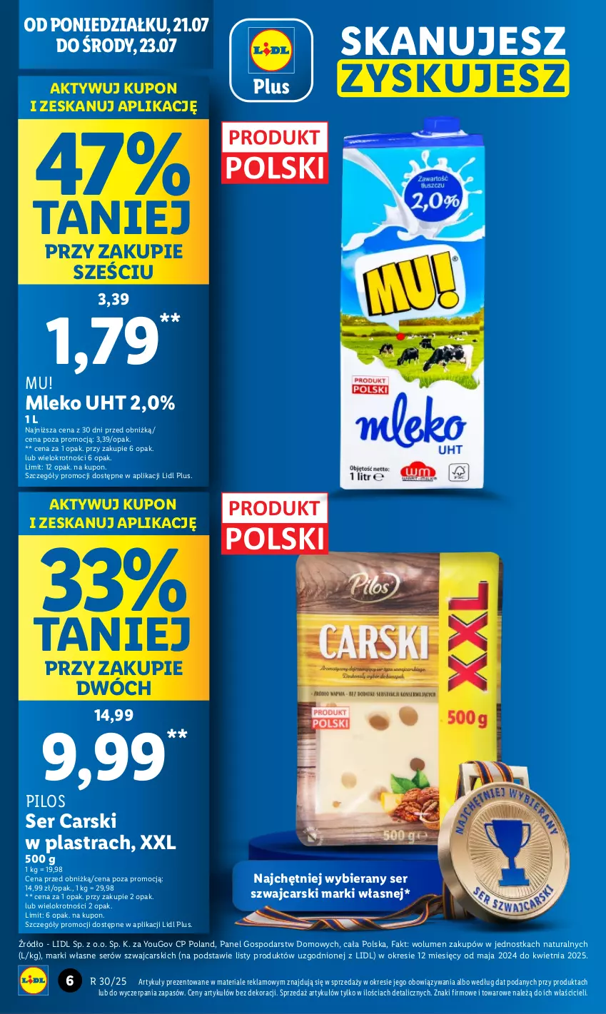 Gazetka promocyjna Lidl - GAZETKA - ważna 21.07 do 23.07.2025 - strona 6 - produkty: Cars, Fa, Mleko, Pilos, Ser
