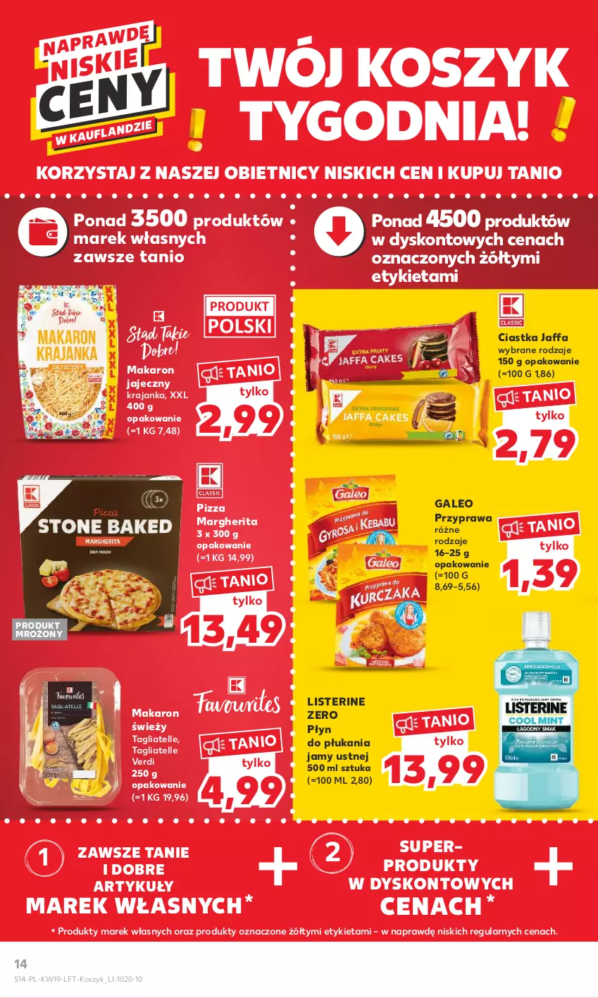 Gazetka promocyjna Kaufland - Gazetka tygodnia - ważna 11.05 do 17.05.2023 - strona 14 - produkty: Ciastka, Fa, Kosz, Listerine, Makaron, Pizza, Pizza margherita, Płyn do płukania, Płyn do płukania jamy ustnej, Tagliatelle