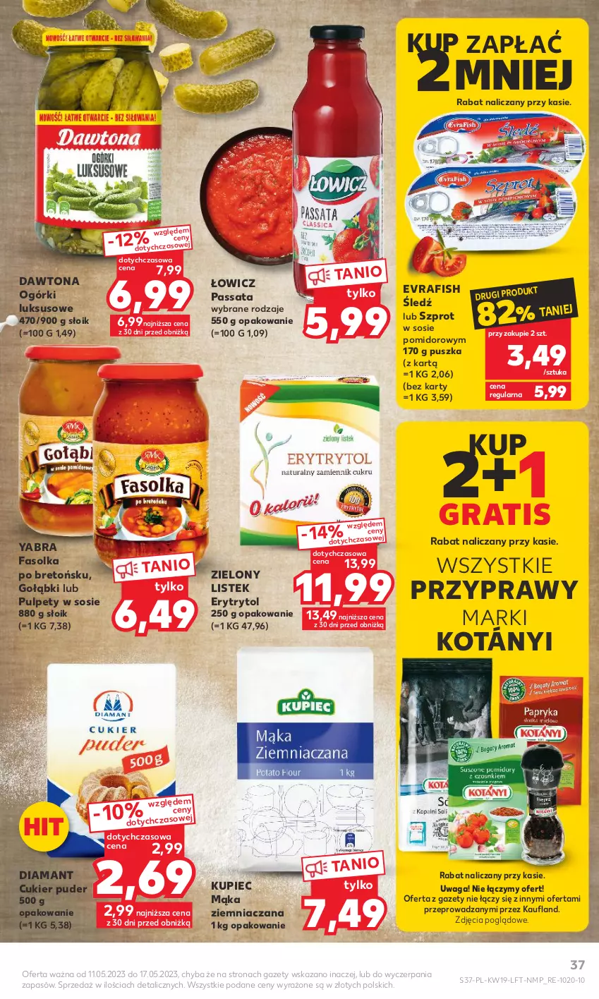 Gazetka promocyjna Kaufland - Gazetka tygodnia - ważna 11.05 do 17.05.2023 - strona 37 - produkty: Cukier, Cukier puder, Dawtona, Diamant, Fa, Gra, Kotányi, Kupiec, Mąka, Piec, Przyprawy, Puder, Pulpety, Sos, Stek, Szprot, Waga