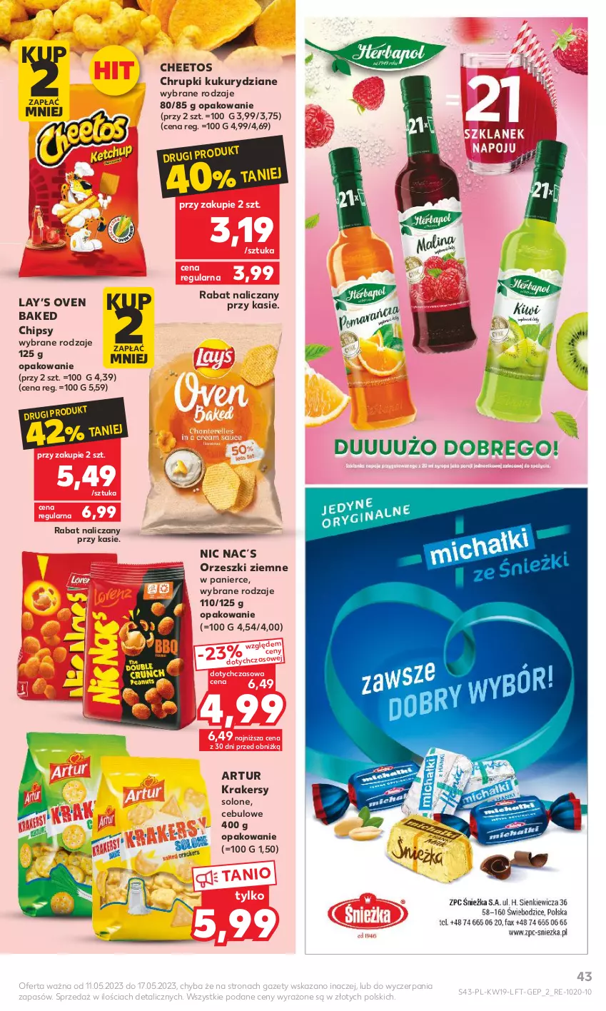 Gazetka promocyjna Kaufland - Gazetka tygodnia - ważna 11.05 do 17.05.2023 - strona 43 - produkty: Artur, Cheetos, Chipsy, Chrupki, Krakersy, Lay’s, Orzeszki, Orzeszki ziemne