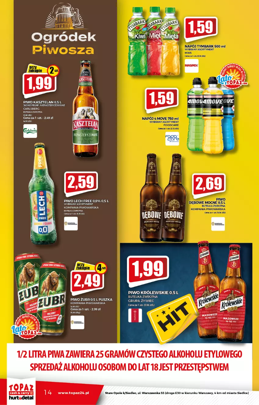 Gazetka promocyjna Topaz - Gazetka - ważna 19.08 do 25.08.2021 - strona 14 - produkty: Carlsberg, Gra, Kasztelan, Piwa, Piwo, Top