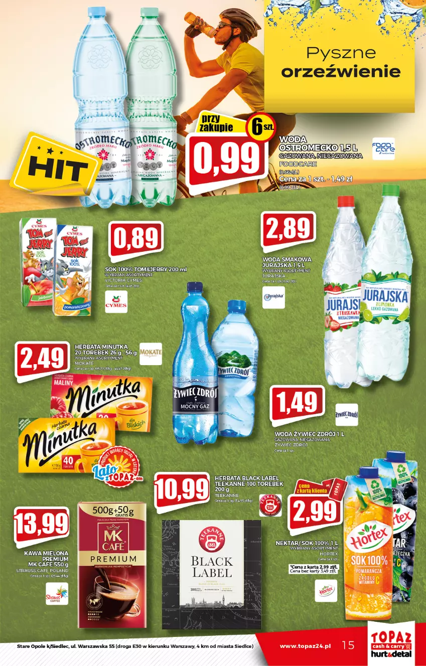 Gazetka promocyjna Topaz - Gazetka - ważna 19.08 do 25.08.2021 - strona 15 - produkty: Herbata, Hortex, Kawa, Kawa mielona, Lack, Mus, Nektar, Sok, Teekanne, Top, Woda