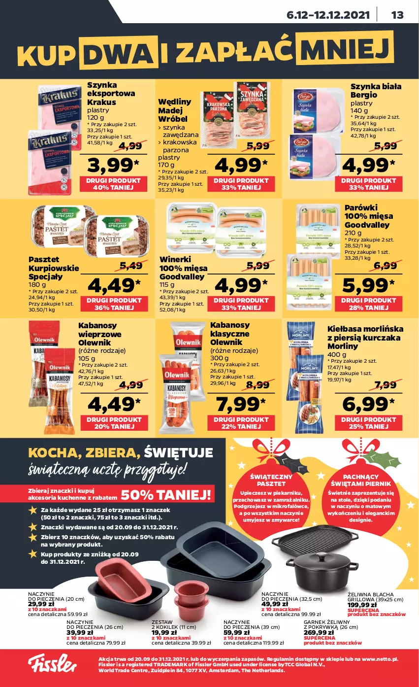 Gazetka promocyjna Netto - Gazetka spożywcza - ważna 06.12 do 12.12.2021 - strona 13 - produkty: Fa, Garnek, Grill, Kabanos, Kiełbasa, Koc, Krakus, Kurczak, Madej Wróbel, Morliny, Olewnik, Parówki, Pasztet, Piec, Piekarnik, Piernik, Por, Sport, Szynka, Szynka biała