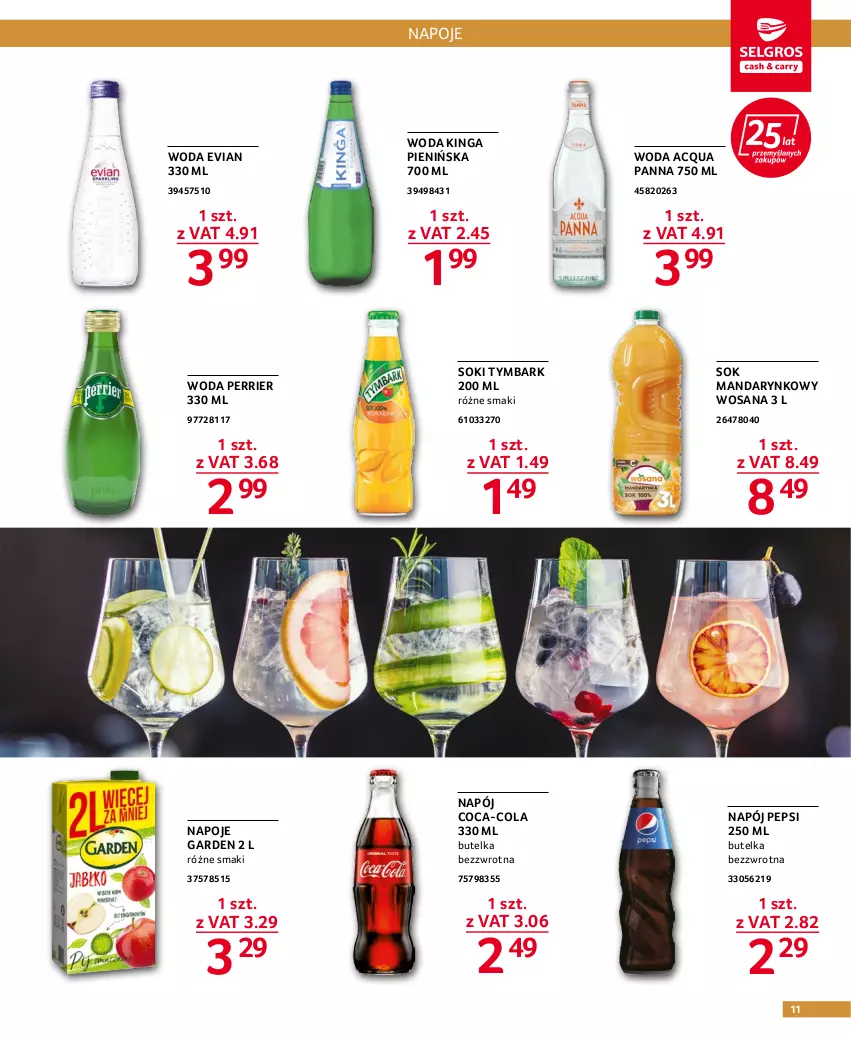 Gazetka promocyjna Selgros - Oferta gastronomiczna - ważna 25.08 do 07.09.2022 - strona 11 - produkty: Acqua Panna, Coca-Cola, Napój, Napoje, Pepsi, Sok, Tymbark, Woda, Wosana