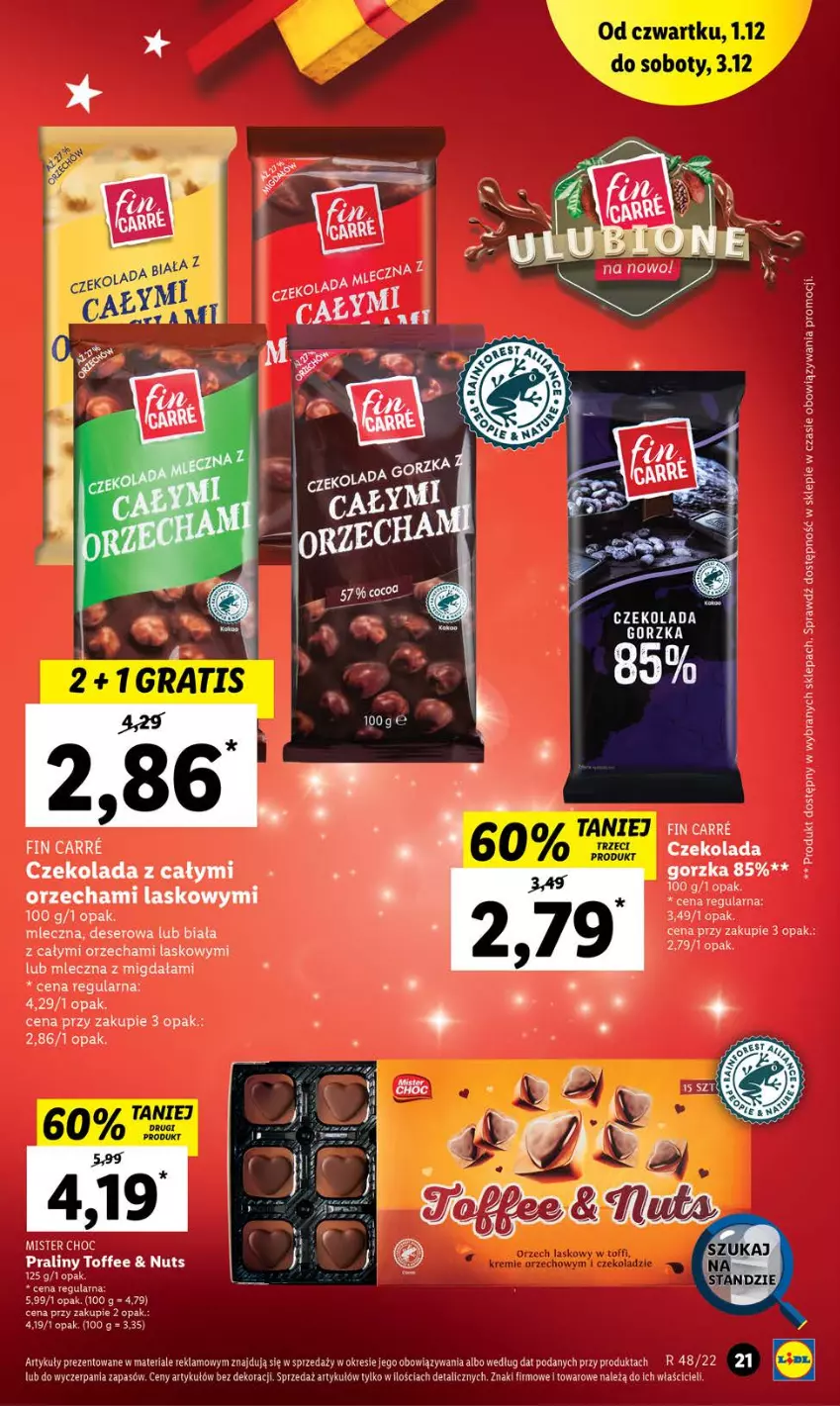 Gazetka promocyjna Lidl - GAZETKA - ważna 01.12 do 03.12.2022 - strona 21 - produkty: Czekolada, Czekolada gorzka, Deser, Praliny, Ser