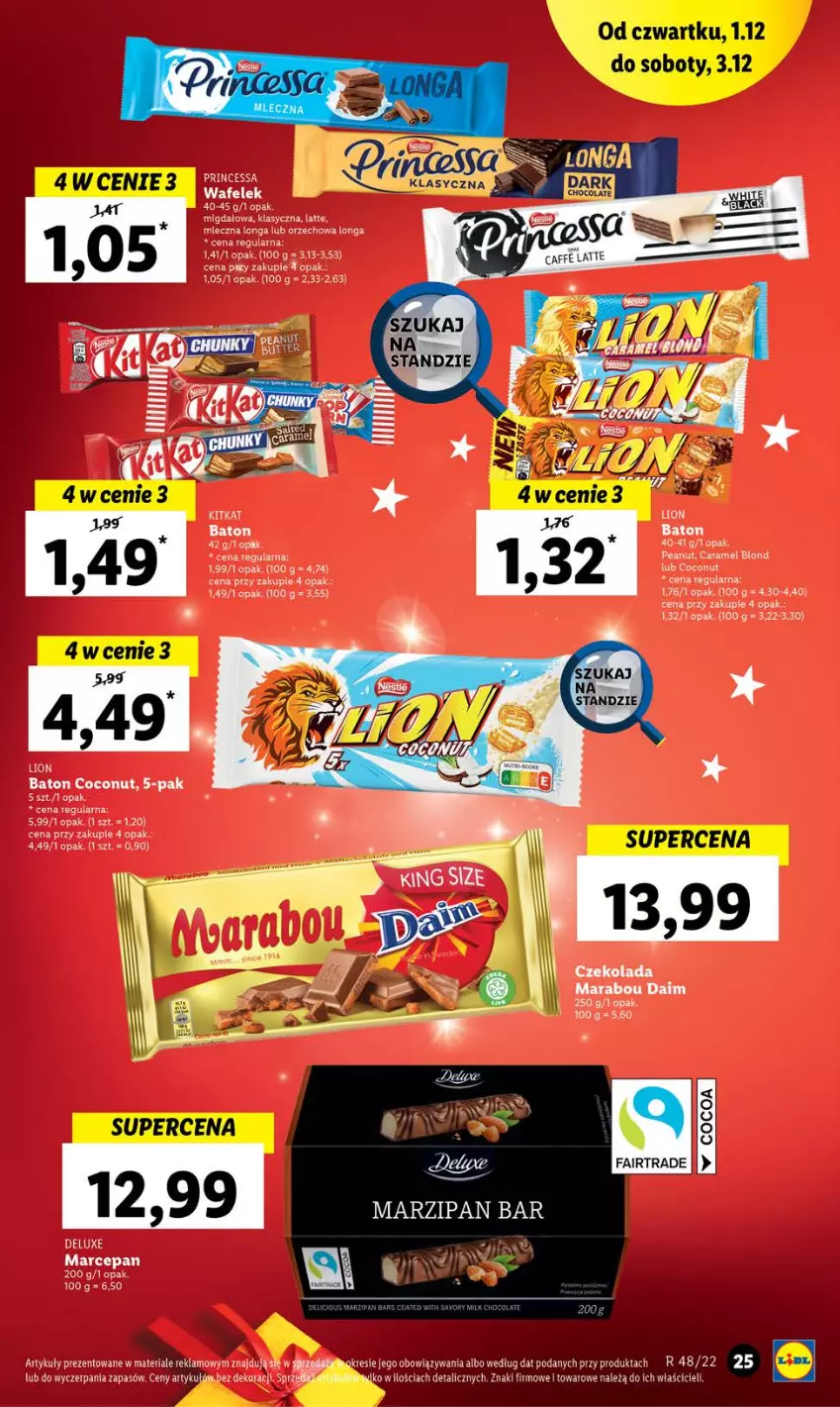 Gazetka promocyjna Lidl - GAZETKA - ważna 01.12 do 03.12.2022 - strona 25 - produkty: Baton, Czekolada, Fa, Lion, Wafelek