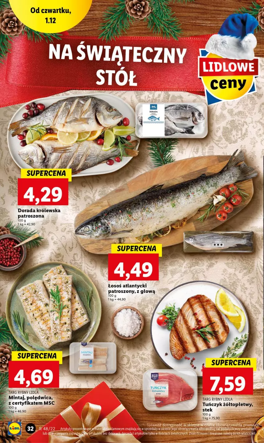 Gazetka promocyjna Lidl - GAZETKA - ważna 01.12 do 03.12.2022 - strona 32 - produkty: Mintaj, Polędwica, Stek, Top, Tuńczyk