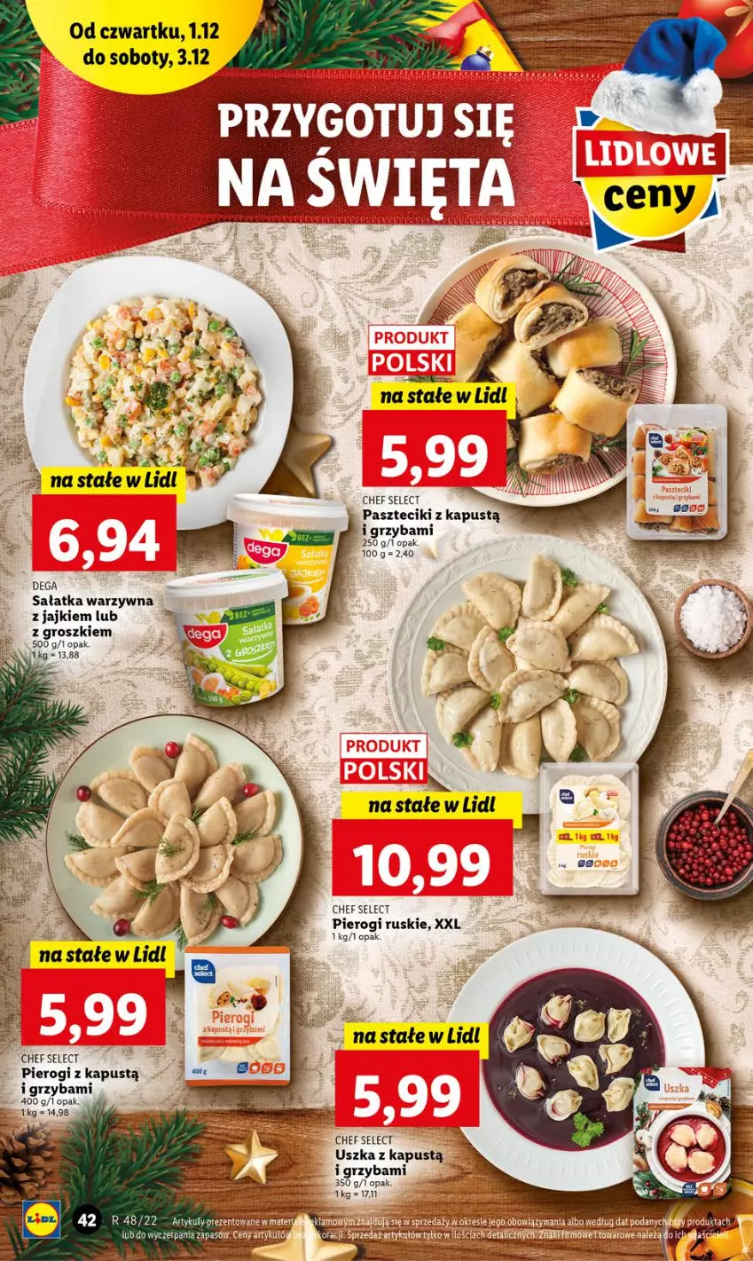 Gazetka promocyjna Lidl - GAZETKA - ważna 01.12 do 03.12.2022 - strona 42 - produkty: Dega, Kapustą, Pierogi, Sałat, Sałatka, Sałatka warzywna