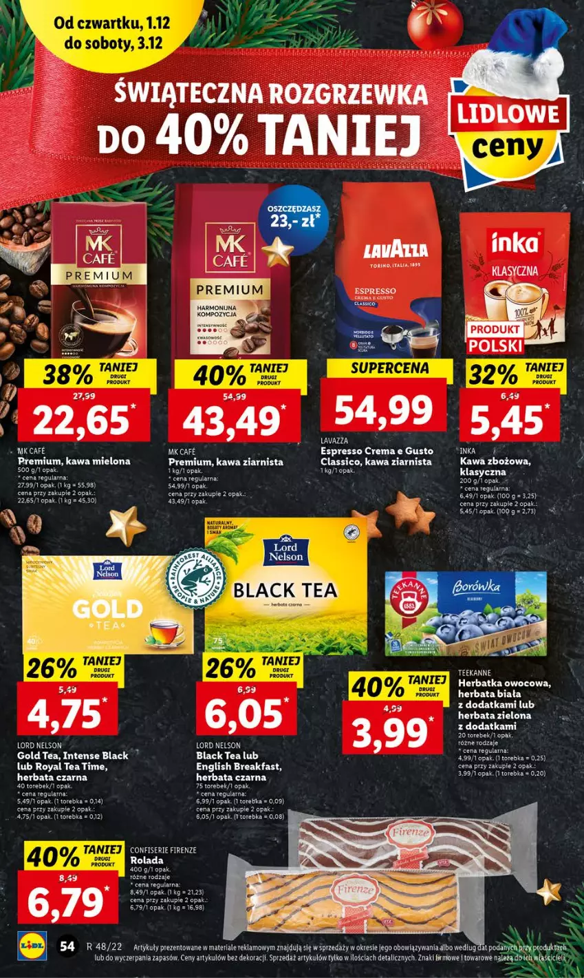 Gazetka promocyjna Lidl - GAZETKA - ważna 01.12 do 03.12.2022 - strona 54 - produkty: Fa, Herbata, Herbata czarna, Inka, Kawa, Kawa mielona, Kawa zbożowa, Kawa ziarnista, Lack, Lavazza, Ser, Torebka