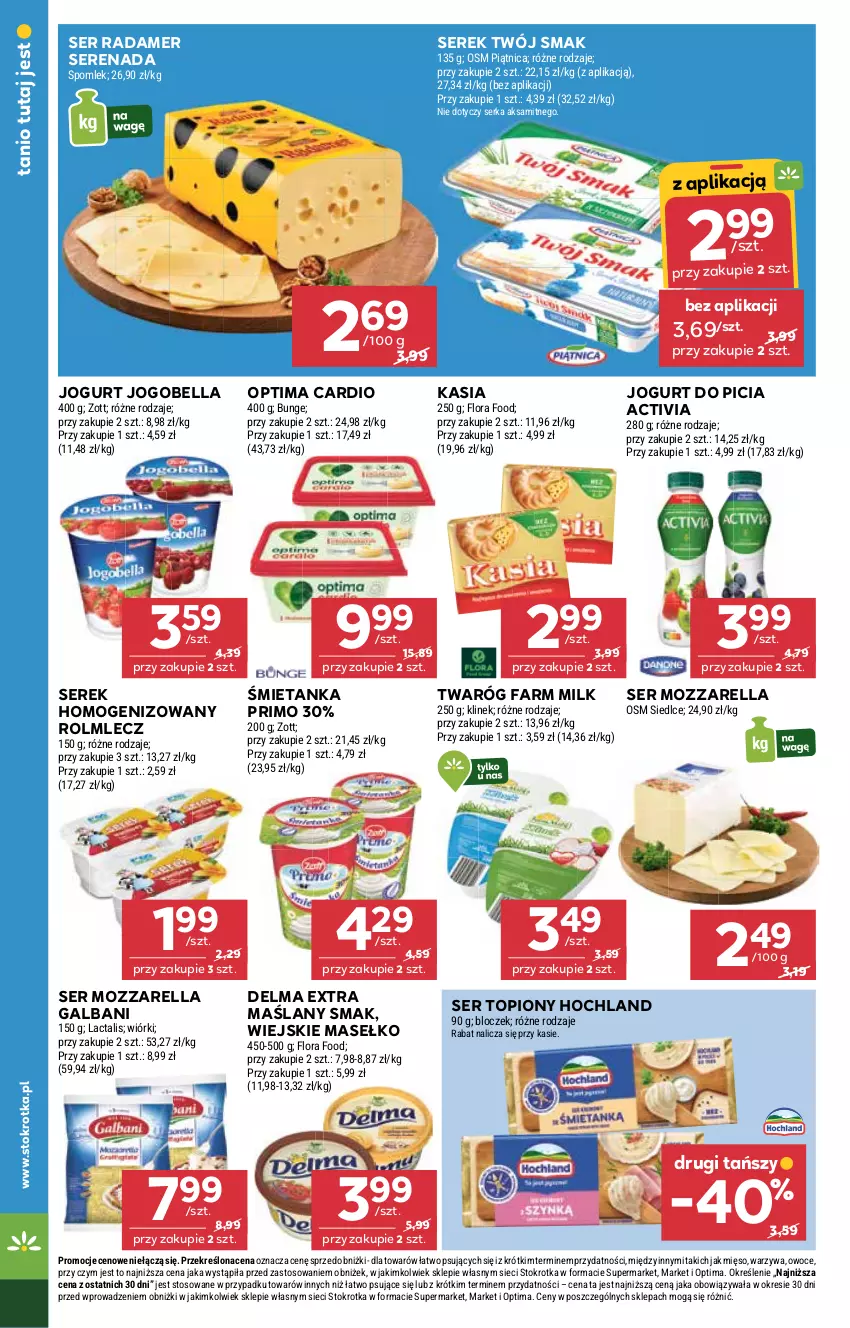 Gazetka promocyjna Stokrotka - Supermarket - ważna 26.02 do 04.03.2026 - strona 12 - produkty: Activia, Aksam, Bell, Bella, Delma, Fa, Farm Milk, Flora, Galbani, Hochland, Jogobella, Jogurt, Kasia, Mięso, Mozzarella, Optima, Optima Cardio, Owoce, Piątnica, Radamer, Rolmlecz, Ser, Ser topiony, Serek, Serek homogenizowany, Top, Twaróg, Twój Smak, Warzywa, Zott