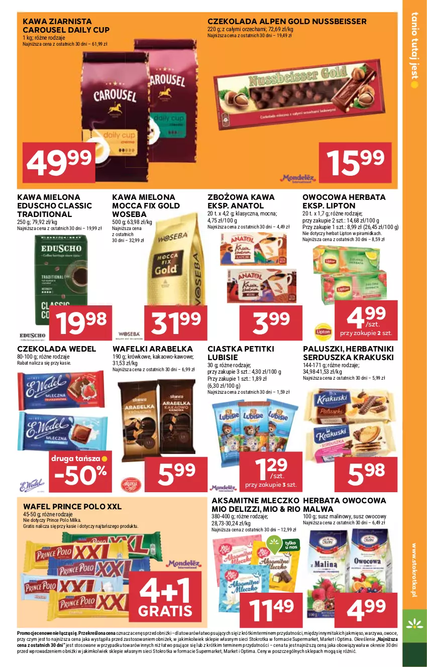 Gazetka promocyjna Stokrotka - Supermarket - ważna 26.02 do 04.03.2026 - strona 17 - produkty: Aksam, Ciastka, Czekolada, Gra, Herbata, Herbata owocowa, Herbatniki, Kakao, Kawa, Kawa mielona, Kawa ziarnista, Krakus, Krakuski, Lipton, Lubisie, Mięso, Milka, Mleczko, Mocca Fix Gold, Optima, Owoce, Prince Polo, Ser, Warzywa, Woseba