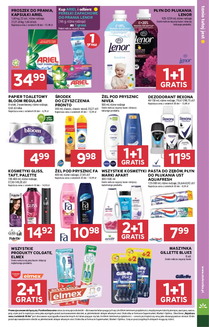 Gazetka promocyjna Stokrotka - Supermarket - ważna 26.02 do 04.03.2026 - strona 43 - produkty: Aquafresh, Ariel, Colgate, Dezodorant, Elmex, Fa, Gillette, Gra, Lenor, LG, Maszynka, Mięso, Nivea, Optima, Owoce, Palette, Papier, Papier toaletowy, Pasta do zębów, Perełki zapachowe, Płyn do płukania, Pronto, Proszek do prania, Rexona, Szynka, Taft, Warzywa
