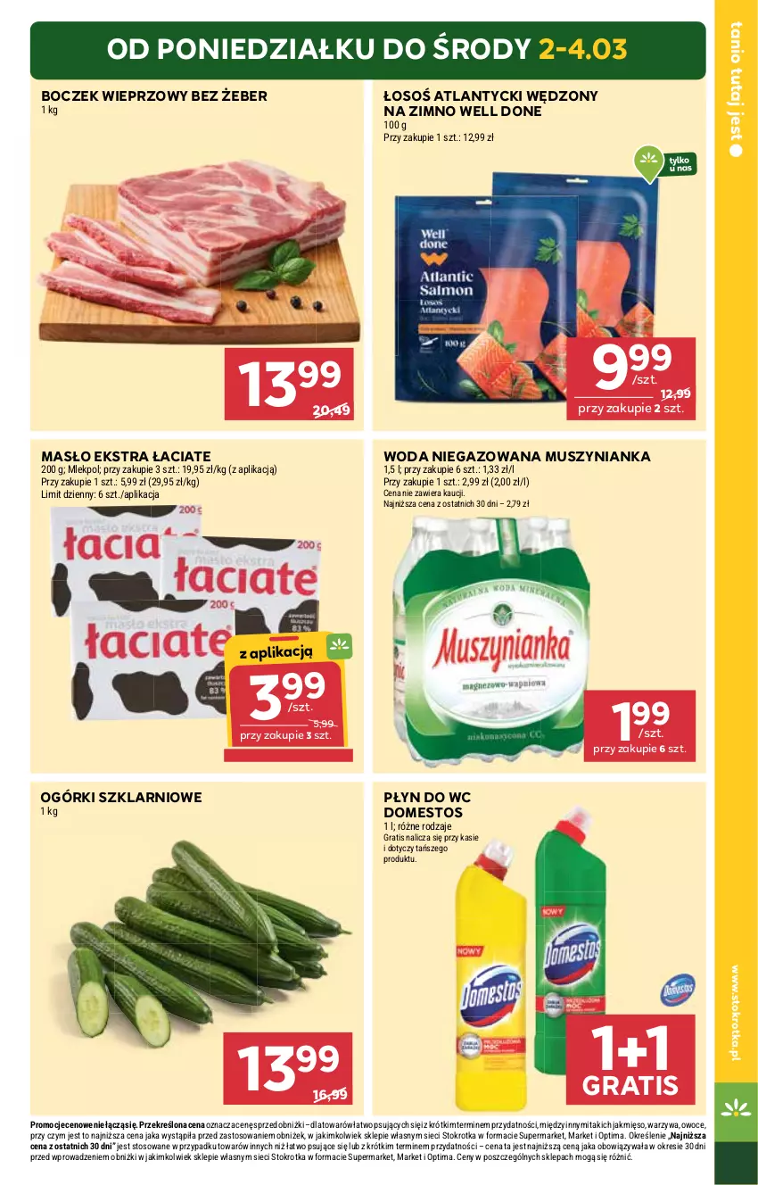 Gazetka promocyjna Stokrotka - Supermarket - ważna 26.02 do 04.03.2026 - strona 5 - produkty: Boczek, Boczek wieprzowy, Domestos, Gra, Masło, Mięso, Mus, Muszynianka, Optima, Owoce, Płyn do wc, Warzywa, Woda, Woda niegazowana