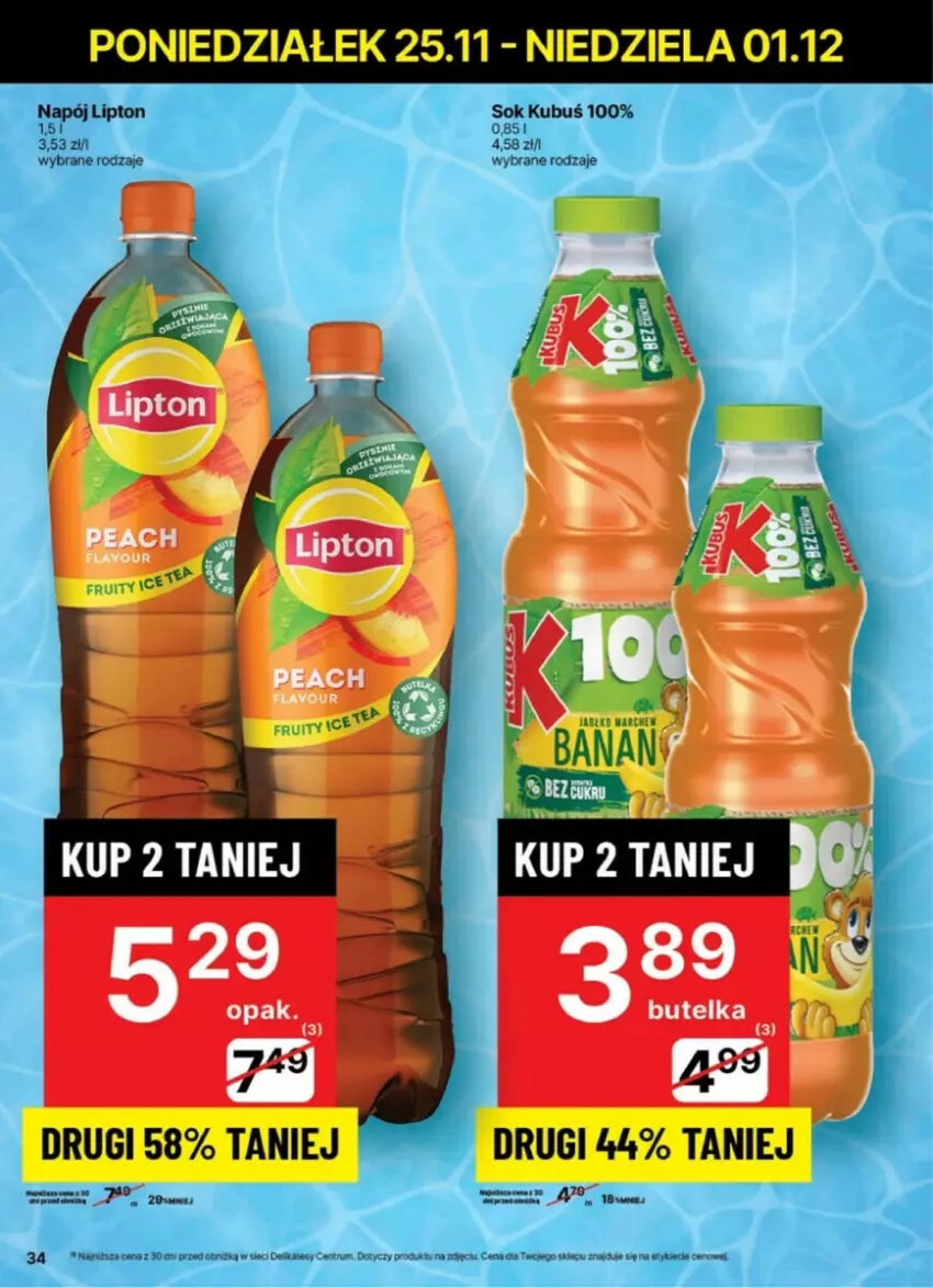 Gazetka promocyjna Delikatesy Centrum - ważna 25.11 do 01.12.2024 - strona 28 - produkty: Acana, Kubuś, Lipton, Napój, Rum, Sok